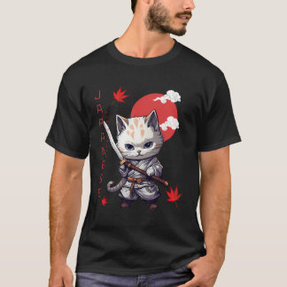 Japanese Samurai Kitty Kawaii Red Sun Ninja Cat Ma T-Shirt