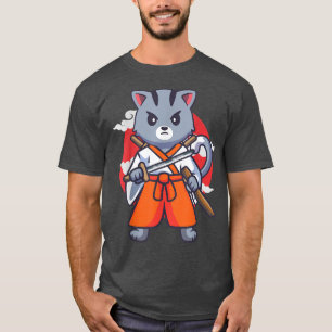 Japanese Samurai Ninja Cat Kawaii Anime  T-Shirt