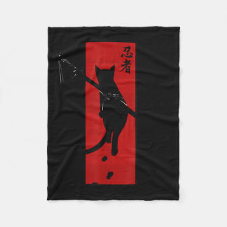 Japanese Samurai Ninja Cat Kawaii Tattoo Graphic  Fleece Blanket