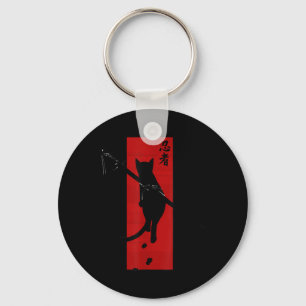 Japanese Samurai Ninja Cat Kawaii Tattoo Graphic Key Ring