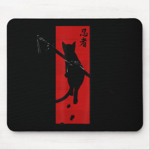 Japanese Samurai Ninja Cat Kawaii Tattoo Graphic  Mouse Pad