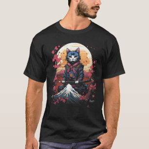 Japanese Samurai Ninja Cat Retro Tattoo Graphic 15 T-Shirt