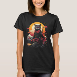 Japanese Samurai Ninja Cat Retro Tattoo Graphic 28 T-Shirt