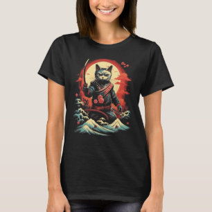 Japanese Samurai Ninja Cat Retro Tattoo Graphic 37 T-Shirt