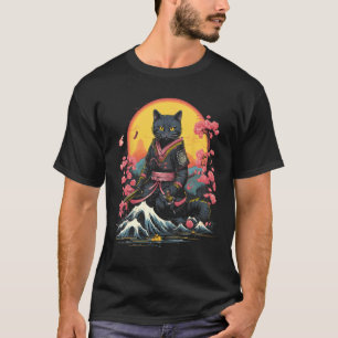 Japanese Samurai Ninja Cat Retro Tattoo Graphic # T-Shirt