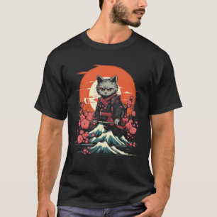 Japanese Samurai Ninja Cat Retro Tattoo Graphic # T-Shirt