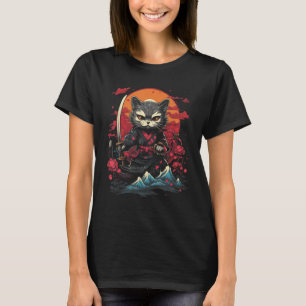 Japanese Samurai Ninja Cat Retro Tattoo Graphic # T-Shirt