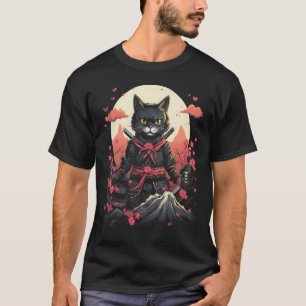 Japanese Samurai Ninja Cat Retro Tattoo Graphic # T-Shirt