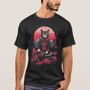 Japanese Samurai Ninja Cat Retro Tattoo Graphic # T-Shirt