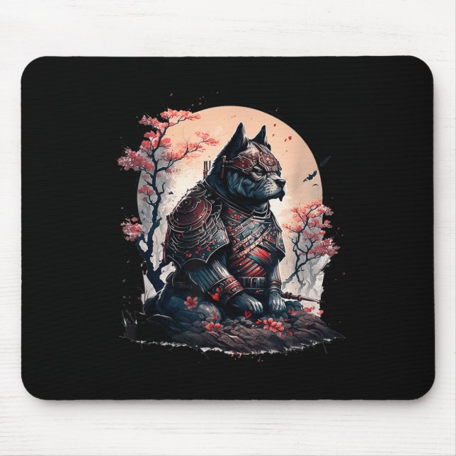 Japanese Samurai Ninja Dog Tattoo Graphic For Men  Mouse Pad (Front)