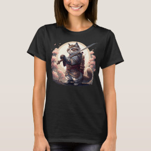 Japanese Samurai Ninja Kawai Cat  Design T-Shirt