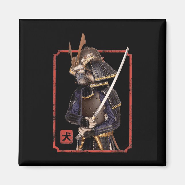 Japanese Samurai Ninja Pug Dog Lover Kawaii Tattoo Magnet (Front)