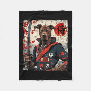 Japanese Samurai Pitbull Tattoo Kawaii Ukiyo-e Nin Fleece Blanket