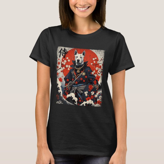 Japanese Samurai Pitbull Tattoo Kawaii Ukiyo-e Nin T-Shirt (Front)