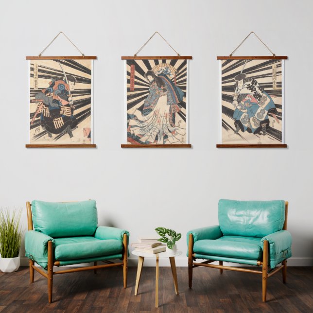 Japanese Samurai & Princess ukiyo e Hanging Tapestry (Living Room)