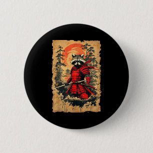 Japanese Samurai Raccoon Warrior Vintage Style Gra 6 Cm Round Badge
