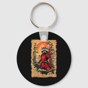 Japanese Samurai Raccoon Warrior Vintage Style Gra Key Ring
