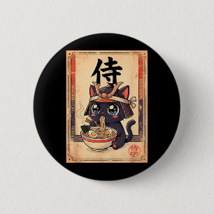 Japanese Samurai Ramen Cat Vintage Manga 6 Cm Round Badge