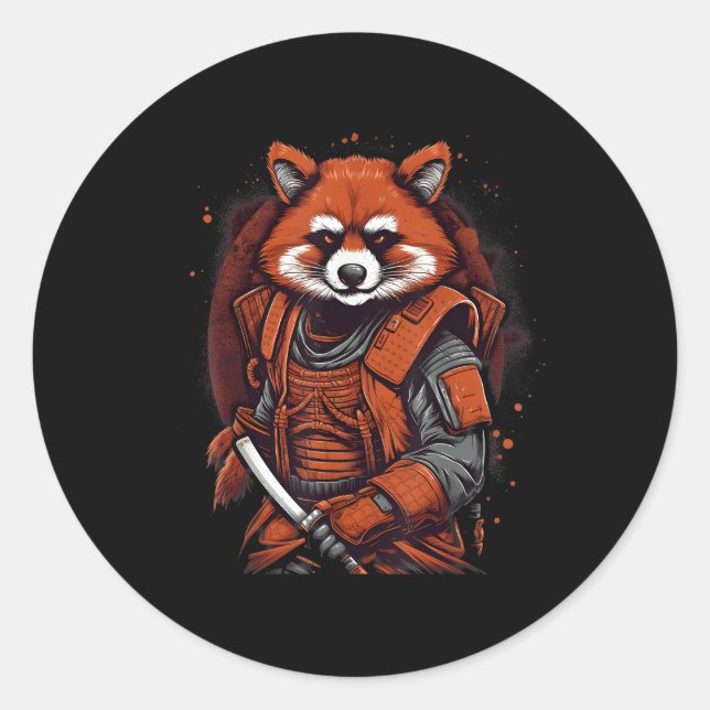 Japanese Samurai Red Panda Classic Round Sticker (Front)