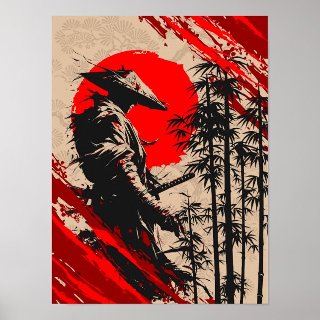 Japanese Samurai Warrior Ink Wash Poster (Front)