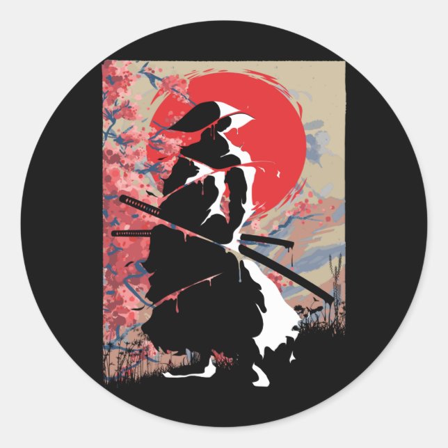 Japanese Samurai Warrior Japan Bushido Swordsman Classic Round Sticker (Front)