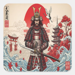 Japanese Samurai Warrior Square Sticker