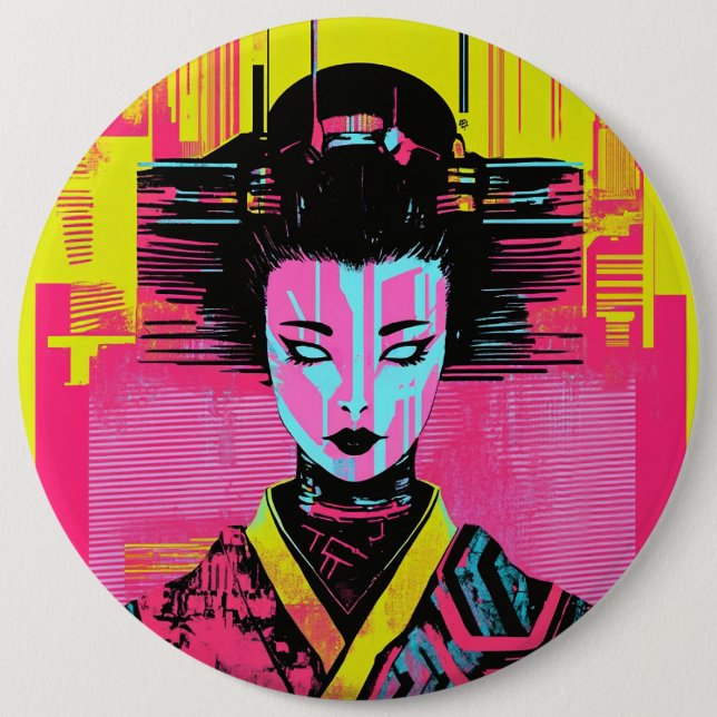 Japanese samurai woman 6 cm round badge (Front)