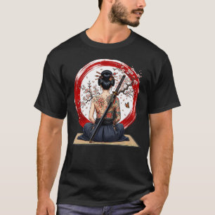 Japanese Samurai Woman Katana Geisha Cherry T-Shirt