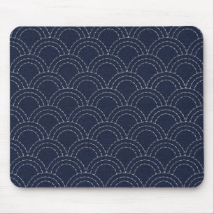 Japanese sashiko ocean waves mouse pad