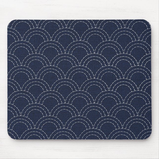 Japanese sashiko ocean waves mouse pad (Front)