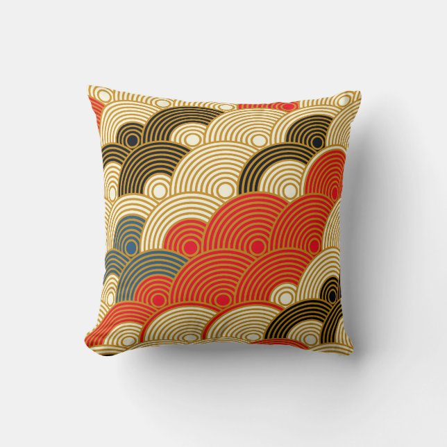 Japanese Scales Waves: Red Gold. Cushion (Front)