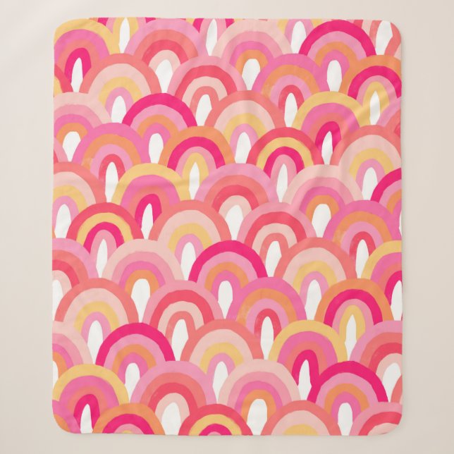 Japanese scallops seamless pattern, colourful rain sherpa blanket (Front)