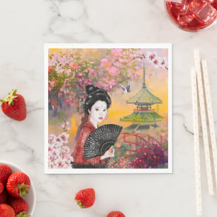 Japanese Scene With A Woman Napkin