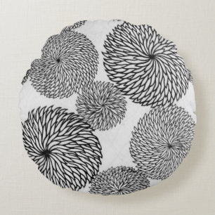 Japanese School's Chrysanthemums Round Cushion