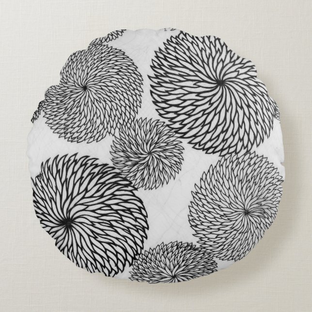 Japanese School's Chrysanthemums Round Cushion (Front)