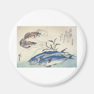Japanese Sea Life Painting circa 1800's Magnet