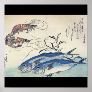 Japanese Sea Life Painting circa 1800's Poster