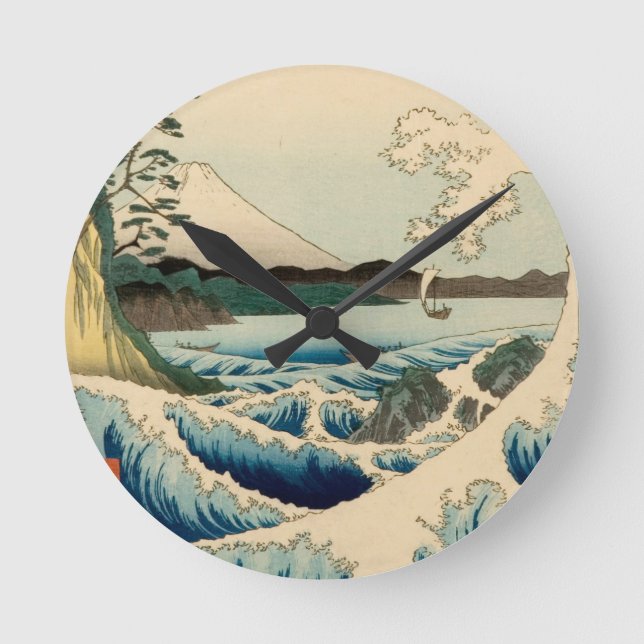 Japanese Sea of Satta Hiroshige Art  Round Clock (Front)