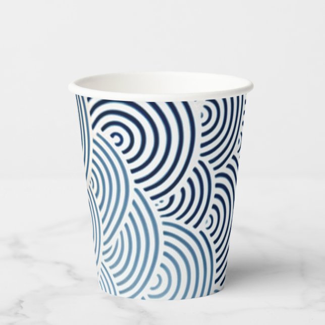 Japanese sea wave blue and white design paper cups (Front)