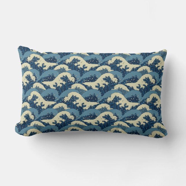 Japanese sea waves pattern lumbar cushion (Front)