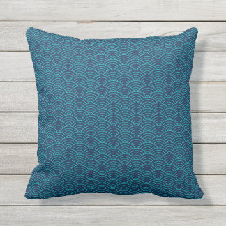 Japanese Seigaiha Blue Sea and Waves Cushion