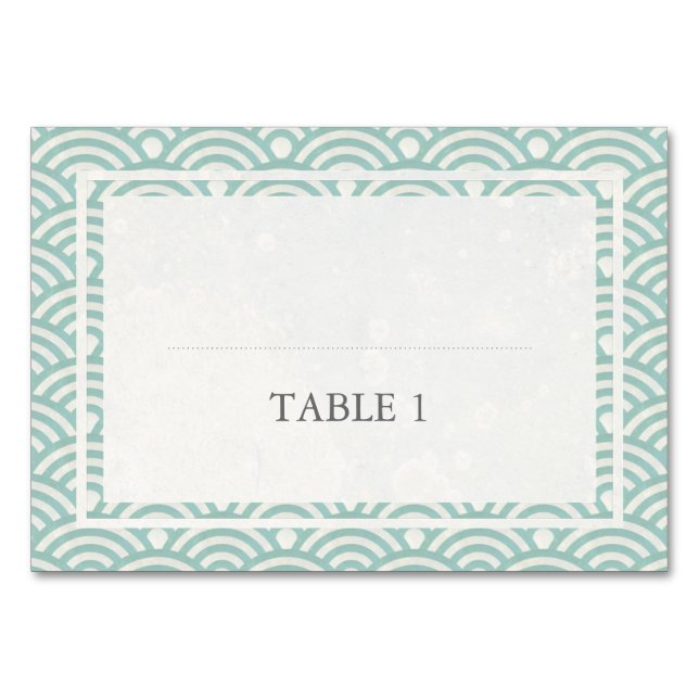 Japanese Seigaiha Stylised Waves Elegant Wedding Table Number (Front)