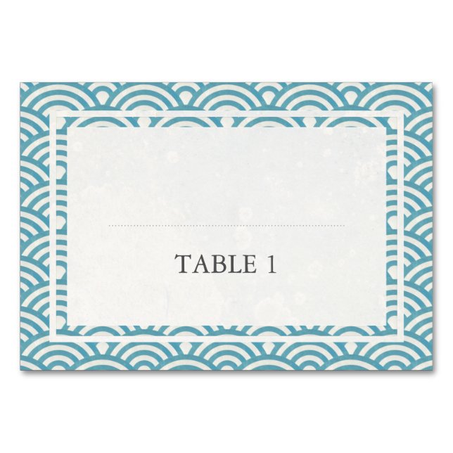 Japanese Seigaiha Stylised Waves Elegant Wedding Table Number (Front)