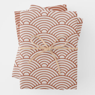 Japanese Seigaiha Wave   Boho Terracotta Brown Wrapping Paper Sheet