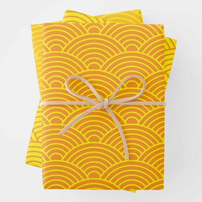 Japanese Seigaiha Wave | Orange and Yellow Wrapping Paper Sheet (In situ)