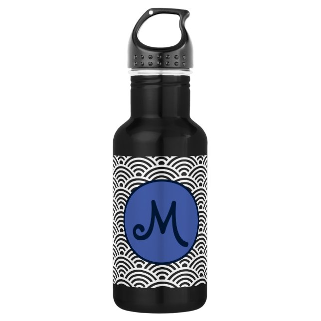 Japanese Seigaiha Wave Pattern with Monogram 532 Ml Water Bottle (Front)