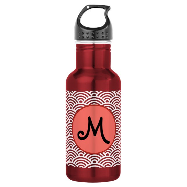 Japanese Seigaiha Wave Pattern with Monogram 532 Ml Water Bottle (Front)