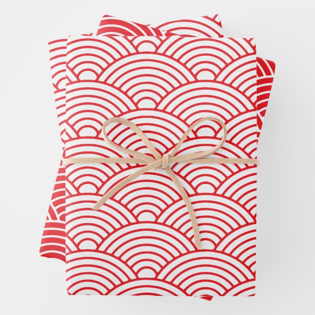 Japanese Seigaiha Wave | Red and White Wrapping Paper Sheet (In situ)