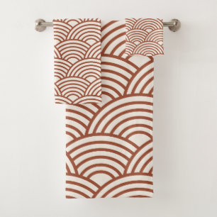 Japanese Seigaiha Wave Rust Terracotta Bath Towel Set