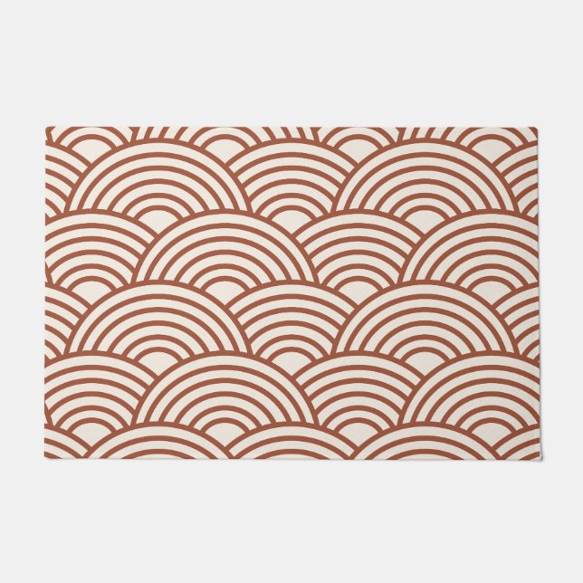 Japanese Seigaiha Wave Rust Terracotta Doormat (Front)